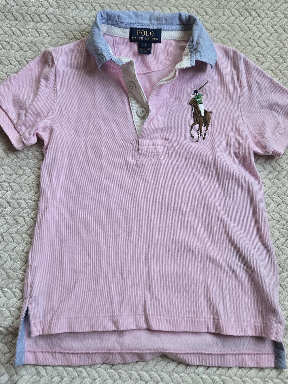 Polo by Ralph Lauren Girls Light Pink Polo with Blue Collar
